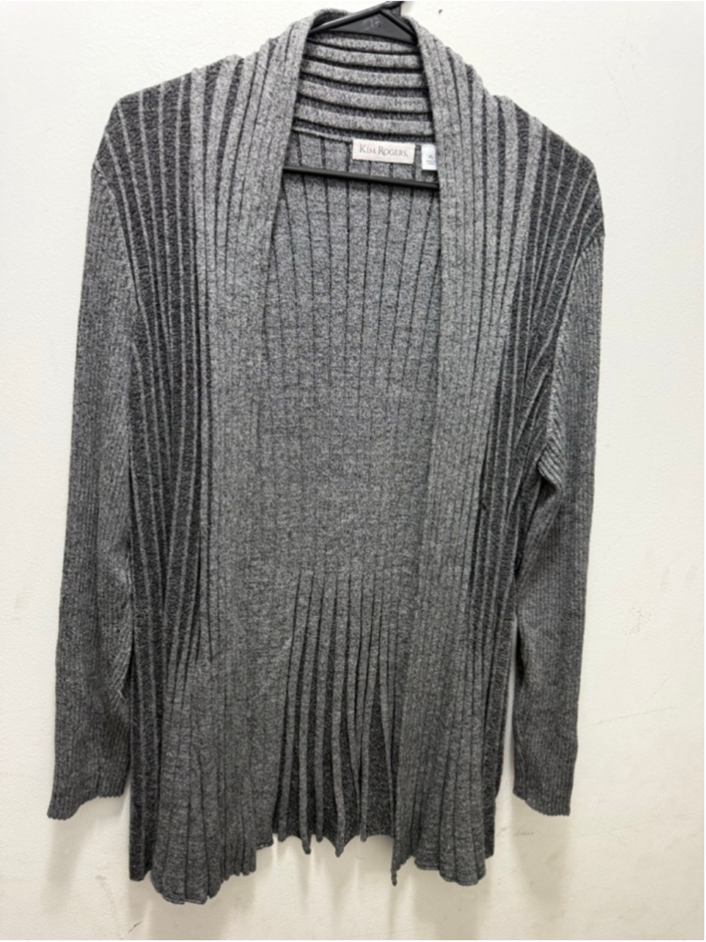 Women's Kim Rogers Gray & Black Ribbed Cardigan XL